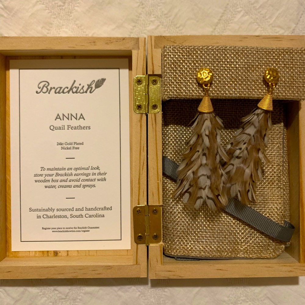 Brand New Brackish Quail Feather Earrings. Never worn.